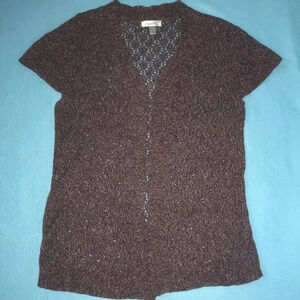 𝅺DRESSBARN crocheted multi colored cap short sleeves cardigan size XL